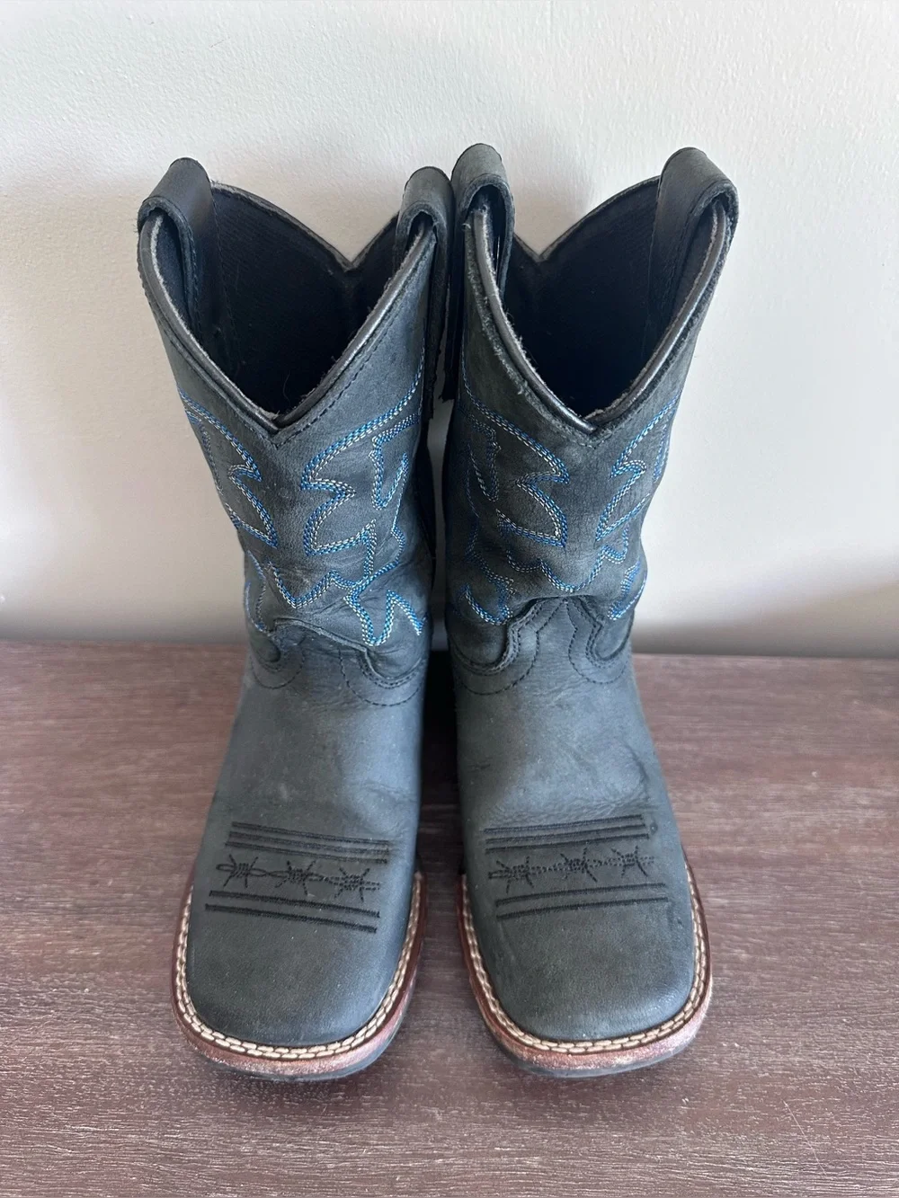 Boys Roper Black Western Cowboy Boots with Blue Stitching size 11